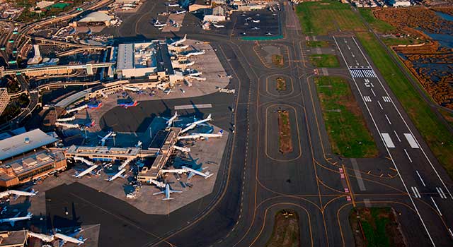Aerial View Planes Boston Airport 